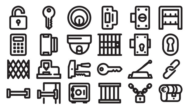 Comprehensive security and access control icon set with security, monitoring