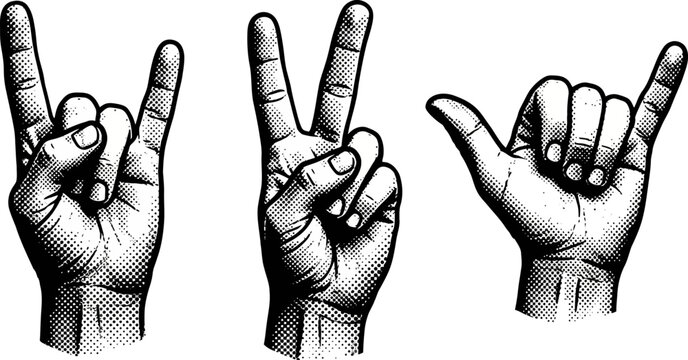 rock on hand gestures in different positions and angles  peace and devil horns