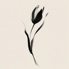 Obraz premium Minimalist black ink tulip illustration.