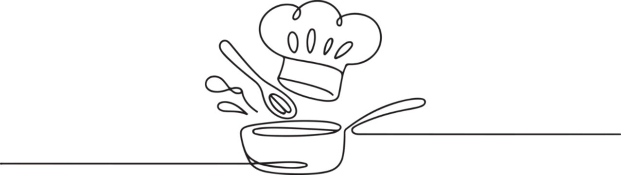 continuous line drawing of chef hat cooking culinary. one line icon drawing vector