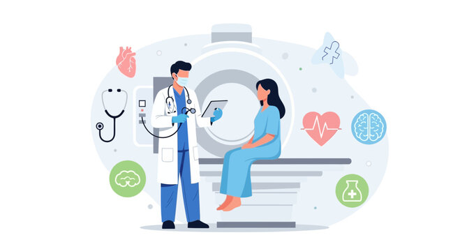 Medical Examination and Diagnostic Imaging Process Illustrating Healthcare, Patient and Doctor