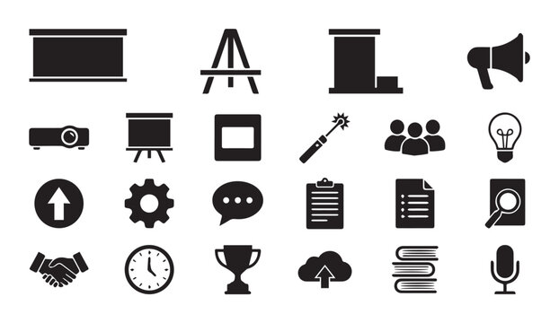 Office presentation training and education flat icon set presentation