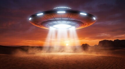 UFO Abduction Beam Over Desert at Sunset 