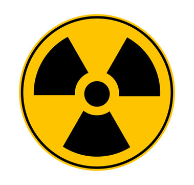 Radiation warning sign icon with radioactive hazard symbol in yellow circle. Nuclear safety signage for danger alerts, restricted areas, risk awareness and compliance