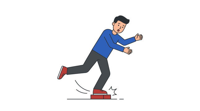 Man tripping on brick, falling down cartoon