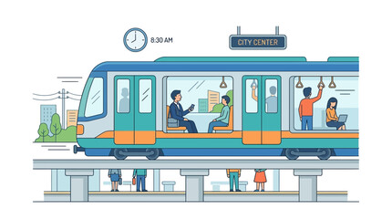 City train commute illustration © Humanoon Studio