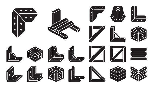 Crate corner protectors and packaging equipment icons with packaging, protector