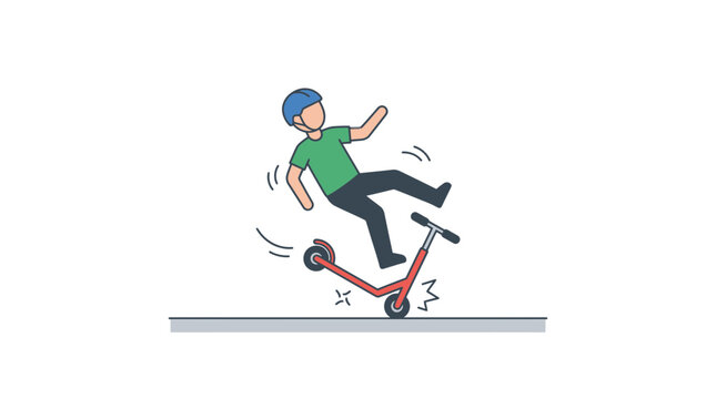 Boy falling off scooter, accident illustration
