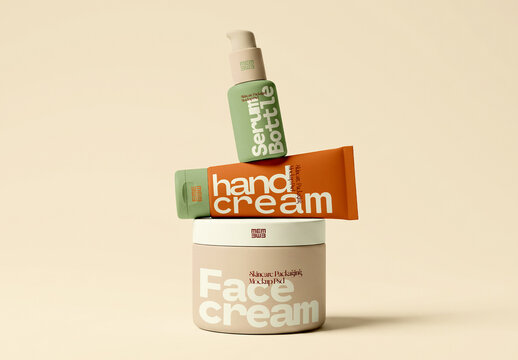 Cosmetic Product Stack Mockup With Jar Tube And Bottle