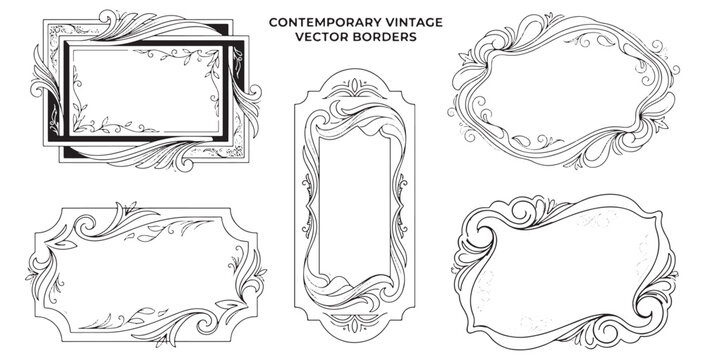 Collection of ornate vintage vector borders and frames with floral and scrollwork elements, decorative design.