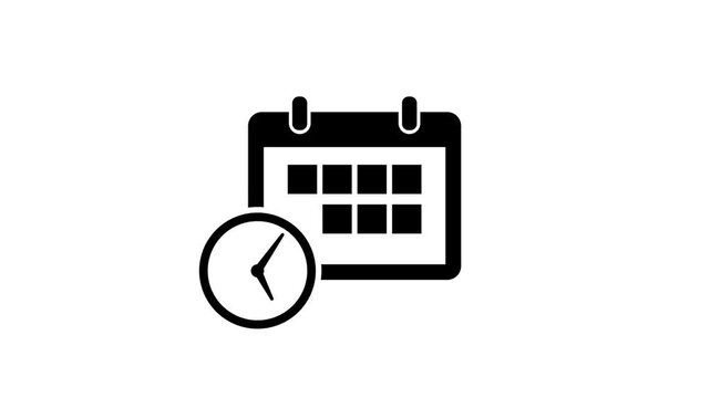 Calendar and clock icon animation on transparent background. Abstract clock and calendar animation. Animated date calendar icon concept 4k
