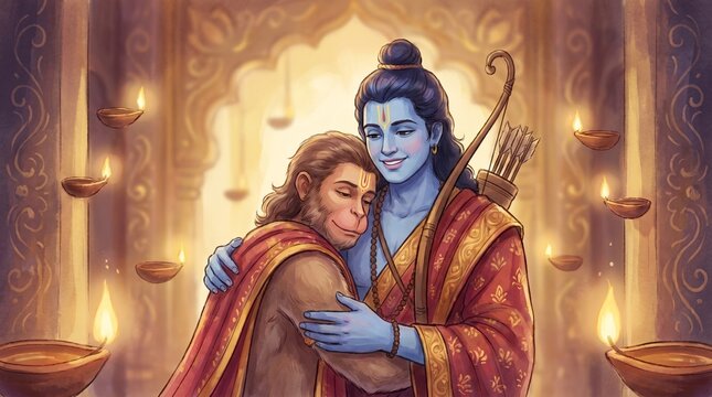 Shree Ram hugs Hanuman Ji