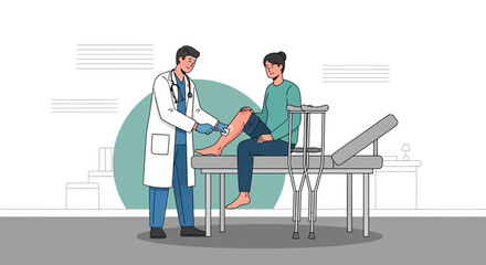 Fototapeta premium Medical Examination and Treatment Illustration Demonstrating Healthcare and Injury Recovery Process
