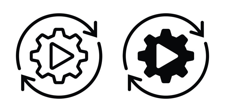 Automation process icon in linear and silhouette representing workflow, efficiency, and digital system integration design