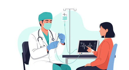 Obraz premium Medical Examination and Treatment Illustration with Healthcare Professional and Patient
