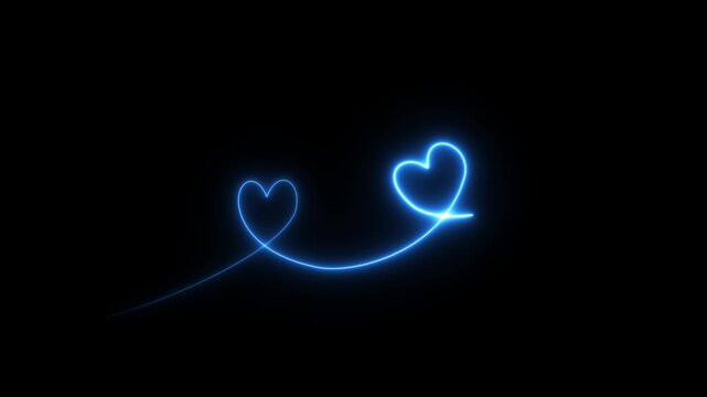 Glowing neon line love heartbeat Curved dotted line with heart shapes, romantic arrow path, love trail design, decorative swirl line.4k motion graphics video animation