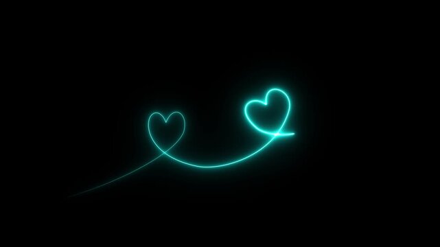 Glowing neon line love heartbeat Curved dotted line with heart shapes, romantic arrow path, love trail design, decorative swirl line.4k motion graphics video animation