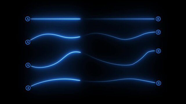 glowing neon Multiple route paths A to B navigation journey system dotted direction lines vector design animation.4k motion graphics video animation