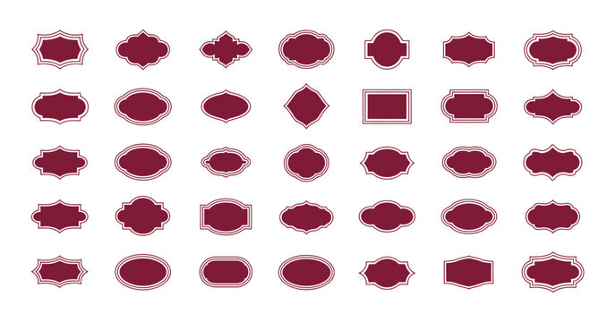Assorted maroon graphic vintage frames with decorative ornamental borders and elegant label designs vector illustration