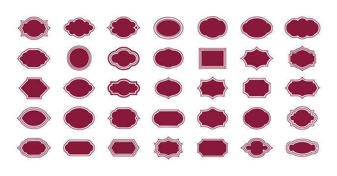 Assorted maroon graphic vintage frames and ornamental border labels for luxury branding and decorative design projects