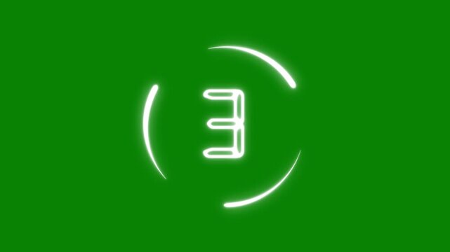 Green screen white neon digital 3 2 1 go countdown timer loop with circular energy ring for cyberpunk gaming intro video editing chroma key overlay seamless loop 4k motion design