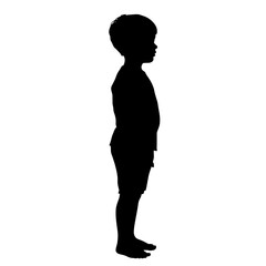 Boy stands in a profile view while looking forward in a simple black silhouette illustration. © RanaMuhammad