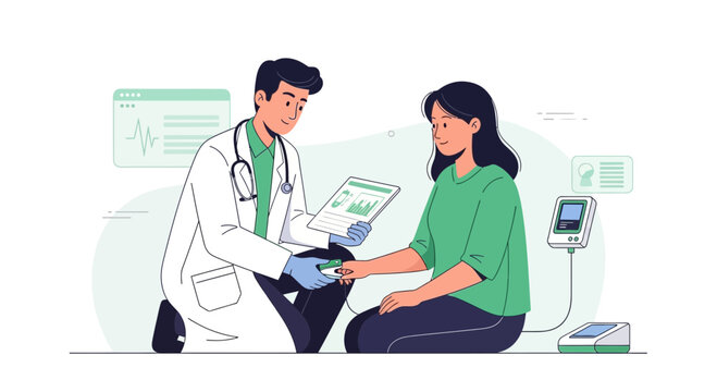Medical Examination and Health Monitoring Conceptual Illustration With Doctor and Patient
