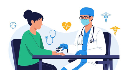 Fototapeta premium Medical Examination and Health Monitoring Illustration Featuring a Doctor and Patient Consultation