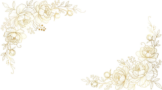 Gold floral corner frame border with peonies