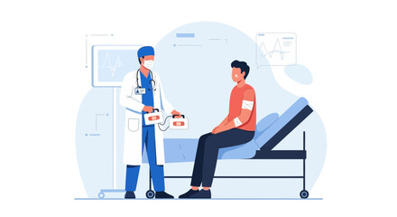 Fototapeta premium Medical Examination Illustrative Concept: Patient Receiving Aid and Treatment at a Clinic