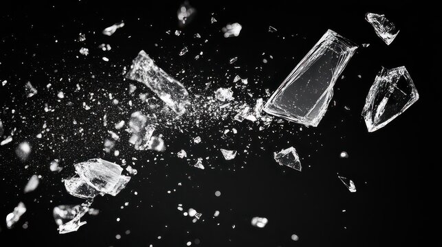 Exploding Ice Shards and Fragments Flying Through Dark Space