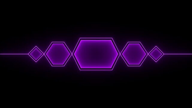 Futuristic purple neon polygon hud frame - abstract double line geometric interface and glowing synthwave design loop on black background.