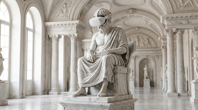 Statue of a philosopher sitting in a classical interior