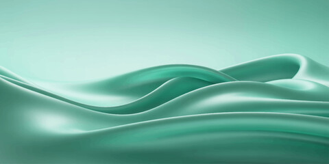 A smooth, flowing wave of mint green silk cascades elegantly, creating a serene and luxurious abstract background. © Art Boy