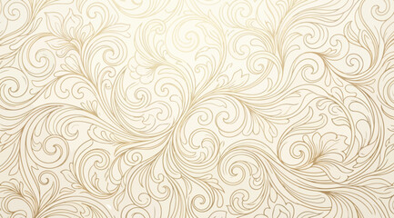 Luxurious gold floral damask pattern, intricate swirls and vintage ornate flourishes on beige background © Saharia
