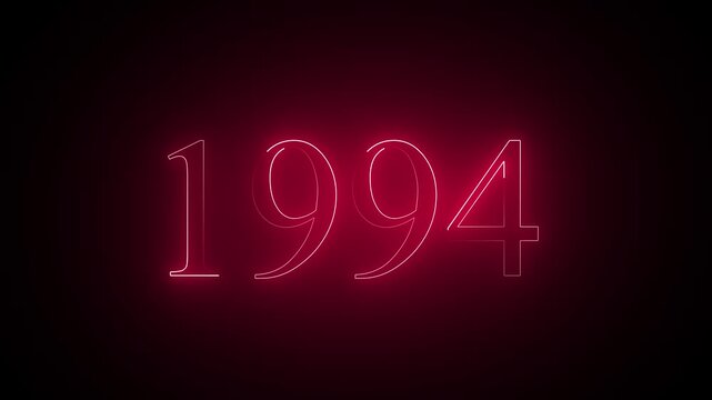 Abstract neon text year 1994 animation, glowing text animation ...