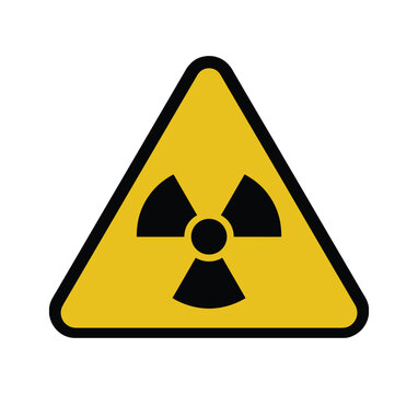 Radioactive Hazard Symbol. A stark yellow triangular warning sign featuring the universal symbol for radioactivity in black, indicating a potential danger from ionizing radiation.