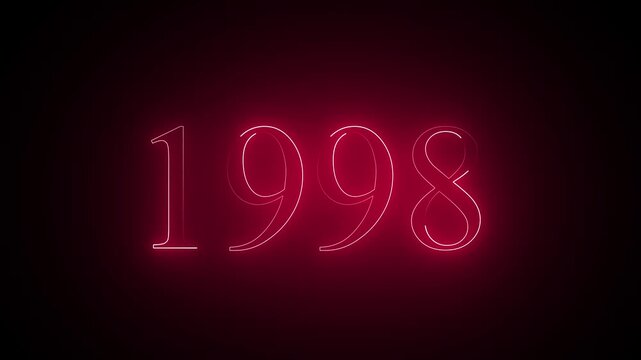 Abstract neon text year 1998 animation, glowing text animation ...