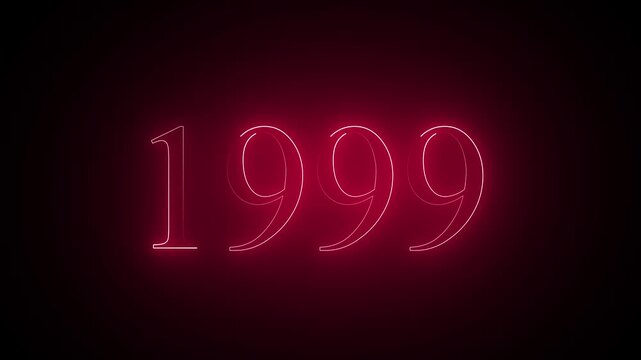 Abstract neon text year 1999 animation, glowing text animation ...