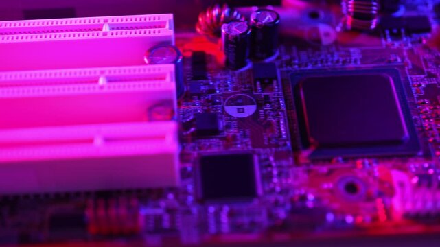 Display of computer hardware, concept of cybersecurity services. Protection of devices and data from attacks, outages, and theft. Protection on hardware level, threat detection.