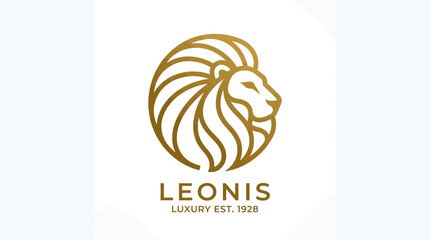 Golden Lion Head Logo Design, Luxury Brand Identity, Regal Symbol © leyat