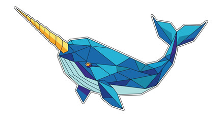 Geometric Narwhal Whale with Yellow Horn © leyat