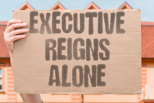 "Executive reigns alone" President rules without oversight. CHECKS. BALANCES. POWER. UNCHECKED. BRANCH.