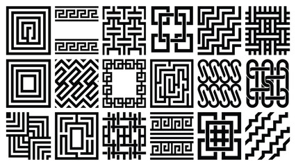 Fototapeta premium Greek Meander Key Fret Geometric Border Pattern Set for Ethnic Textile Decoration and Ornamental Design Elements