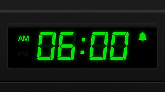 Digital Alarm Clock Countdown at 6 AM Animation Background