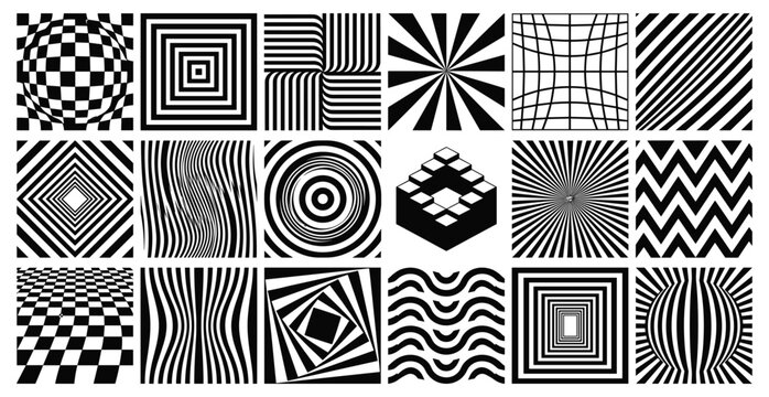 Optical Illusion Op Art Abstract Geometric Pattern Set for Psychedelic Modern Graphic and Visual Effect Design
