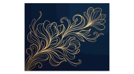Golden floral swirl ornament on dark blue background © S.Siam