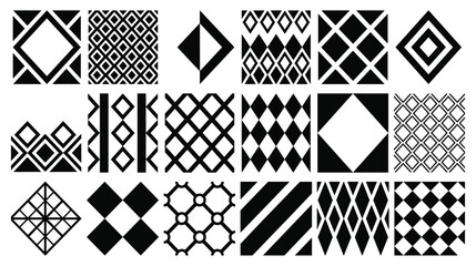 Fototapeta premium Monochrome Geometric Diamond Rhombus Tile Pattern Set for Ethnic Textile Wallpaper and Decorative Surface Design