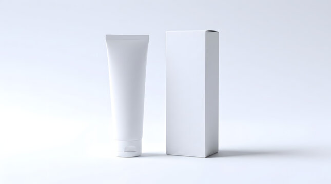 Cosmetic tube mock up with box realistic packaging presentation for brand design product visualization