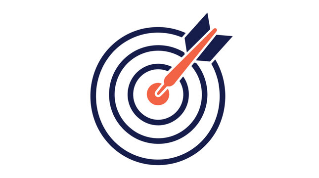 A dart hits the center of a target symbolizing precision and accuracy in business strategy on a white background